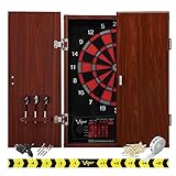 Viper by GLD Products Neptune Electronic Dartboard Cabinet Combo Pro Size Over 55 Games Large Auto-Scoring LCD Cricket Display Extended Dart Catch Area 16 Player Multiplayer with Soft Tip Darts and Power Adapter , 21.5' L x 26.5' W x 3.5' H