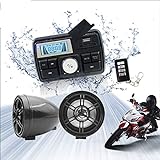 12V Radio 3 inch Motorcycle ATV UTV Golf Cart Waterproof Anti-Theft Bluetooth Speaker USB TF U Disk FM Radio Stereo System (Black)