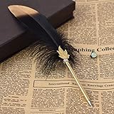 Quill Pen Vintage Feather Calligraphy Pen Refined Quill Ballpoint for Writing Signature or Gift Wedding Bridal (Black)