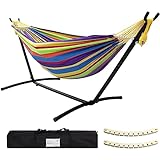 SZHLUX Double Hammock with Stand Included 450lb Capacity Steel Stand, Premium Carry Bag Included and Two Anti Roll Balance Beam
