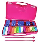 Soulmate Xylophone,25 Notes Glockenspiel Xylophone for kids Colorful Musical Toy Metal Keys,Professional Xylophone Instrument with case and Two Safe Mallets for Beginners, Music Teaching, Gifts(Pink)