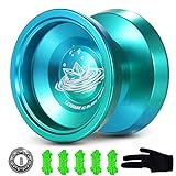 LESHARE Professional Unresponsive Yoyo for Pros and Responsive Yoyos for Kids Beginners - Replaceable Unresponsive Bearings, Gloves, and 5 Cords Included (Blue Green)