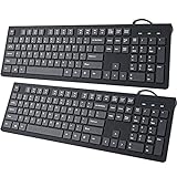 Computer Keyboard Wired, Plug Play USB Keyboard, Low Profile Chiclet Keys, Large Number Pad, Caps Indicators, Foldable Stands, Spill-Resistant, Anti-Wear Letters for Windows Mac PC Laptop, 2 PACKS