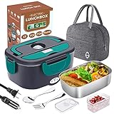 [Faster] Electric Lunch Box, Upgraded 60W High-power Food Warmer,12V 24V 110V 3 in1 Portable microwave for Car/Truck/Home–Leak proof,Removable 304 Stainless Steel Container fork, spoon & Insulated Bag