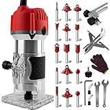 Compact Wood Router Tool 110V Electric Hand Woodworking Trimmer Palm Router kit with Gloves 15 PCS Router Bits (800W)