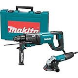 Makita HR2641X1 SDS-PLUS 3-Mode Variable Speed AVT Rotary Hammer with Case and 4-1/2' Angle Grinder, 1'