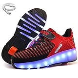 Ehauuo Kids Two Wheels Shoes with Lights Rechargeable Roller Skates Shoes Retractable Wheels Shoes LED Flashing Sneakers for Unisex Girls Boys Beginners Gift