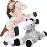 Geetery 2 Pcs Giant Horse Stuffed Animal Long Horse Plush Toy Large Stuffed Horse Plushie Pillow Big Gift for Kids Christmas Valentines Day Brown and Gray, 35 Inch