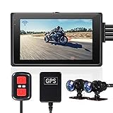 VSYSTO Fish Eye Camera WiFi Motorcycle Dash Cam, 3' IPS Screen GPS WDR Dual 1080P Front & Rear Sports Action Camera DVR, 150° Wide Angle SONYIMX307 Len Night Vision G-Sensor Loop Recording