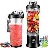 Portable Blender 20 oz Personal Blender for Shakes and Smoothies, BPA Free USB C Rechargeable Blender Cups with 6 Blades and Travel Lid for Ice and Frozen Drinks (Black)