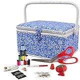 SINGER 07228 Sewing Basket with Sewing Kit, Needles, Thread, Pins, Scissors, and Notions, Deliah Scroll, ,