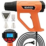 FOSHIO Heat Gun 2000W Hot Air Gun Kit Digital LCD Display Variable Temperature 122℉~1202℉（50℃- 650℃）with 4 Nozzles, 16.4FT Power Cord Overload Protection for Vinyl Wrap, Crafts, Shrink Tubing