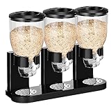 Umigy Triple Cereal Dispenser Storage Cereal Container Dry Food Storage Containers Food Dispenser Stand Cereal Organizer for Kitchen Countertop Pantry Candy Rice Snack Nut Grain Granola (Black)