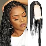 Kalyss 24' Box Braids Wig Lace Front Braided Wigs Short Bob Braid Wigs Square Knotless Braided Wigs for Black Women Synthetic Black Full Double Lace Braided Wig with Baby Hair