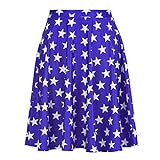 HDE Skirts for Women - Midi Skirt Skater Skirt Knee Length High Waist Fun Prints Blue & White Stars - L