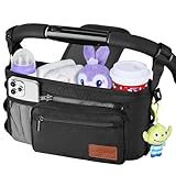 Guiseapue Universal Stroller Organizer with Cup Holder Detachable Phone Bag and Shoulder Strap, Stroller Caddy Fits for Stroller Accssories like Uppababy, Baby Jogger, Doona, Umbrella Stroller