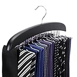 SunTrade Wooden Tie Hanger,24 Tie Organizer Rack Hanger Holder Hook (Black, 24 Hooks)