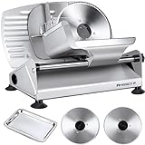 Meat Slicer, Anescra 200W Electric Deli Food Slicer with Two Removable 7.5’’ Stainless Steel Blades and Food Carriage, 0-15mm Adjustable Thickness Meat Slicer for Home, Food Slicer Machine