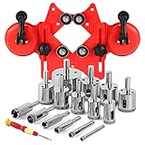 WORKEASE Diamond Hole Saw Set, 17 Pcs Tile Hole Saw Kit with Double Suction Cups Hole Saw Guide Jig Fixture from 0.24''- 1.97'' for Ceramic Glass Tile Porcelain Marble