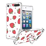 OOK Compatible with iPod Touch 7/6/5 Generation Case Ring Holder for Girls Woman,Soft TPU Bumper PC Back Shockproof Protective Case-Strawberry