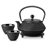 Velaze Cast Iron Teapot Set,Japanese Cast Iron Teapot [Heat Preservation] with Trivet and Stainless Steel Infuser,Durable Cast Iron with a Fully Enameled Interior,Beautiful Hammered Design,700ML/ 23OZ