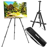 Nicpro Painting Easel for Display, Adjustable Height 17' to 63' Tabletop & Floor Art Easel, Aluminum Tripod Artist Easels Stand for Painting Canvas, Wedding Signs with Carry Bag - Black