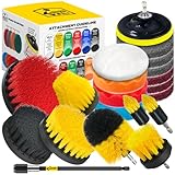Holikme 20Pack Brush Attachments Set, Scrub Pads & Sponge, Buffing Pads, Power Scrubber Brush with Extend Long Attachment, Car Polishing Pad Kit,Cleaning Supplies，Shower Scrub,Scratch Brushes