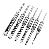 LuckyHigh 6pcs Square Hole Drill Bit Tools High Speed Steel HSS Woodworking Adjustable Mortise Chisel Drill Bit Set, Sizes 1/4' 5/16' 3/8' 1/2' 9/16' 5/8'