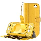 MoKo Case Compatible with Nintendo Switch Lite, PU Leather Anti-Scratch Cover with Inside Pocket, Built-in 8 Game Card Slots, Dust-Proof Protective Case Compatible with Switch Lite 2019 - Yellow