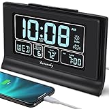 DreamSky Digital Alarm Clock with Battery Backup for Bedroom, Auto Set Clock with USB Charging Ports, 5 Inch Large Display with Date Weekday Temperature, Auto DST, Brightness Dimmer, Snooze, 12/24H