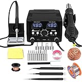 MYPOUOS 2 IN 1 750W LED Digital Soldering Station Hot Air Gun Rework Station Electric Soldering Iron For Phone PCB IC SMD BGA Welding SET 110V (8588D SET1)