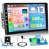8 Core 6+128GB Double Din Android 13 Car Stereo with Wireless Apple Carplay, 9 Inch IPS Touch Scren Radio Bluetooth 5.0, Wireless Android Auto, GPS, WiFi, 32EQ DSP, 59 UI Themes, Mic, Backup Cam