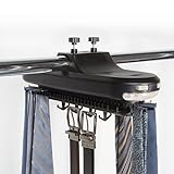 Richards Operated/Black Homewares Motorized Tie Rack with LED Lights – Rotating with Batteries – Hold up to 64 Ties and 8 Belts – Standard Rods Good for Most Closet Types