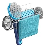 5 in 1 Sponge Holder for Kitchen Sink, SWTYMIKI Stainless Steel Sink Caddy with Dishcloth Holder for Brush & Sponge in Sink Sponge Caddy with 2 Strong Adhesives in Silver