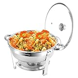 BriSunshine 5 QT Chafing Dish Buffet Set, Stainless Steel Round Chafing Dishes with Glass Lid and Lid Holder, Food Warmer For Parties Buffet Weddings Catering Events