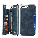 Cavor for iPhone 7 Plus iPhone 8 Plus Wallet Case with Card Holder,Credit Card Holder for iPhone 6 Plus Phone Case[4 Card Slots][with Strap] PU Leather Shockproof Cover for Women Men- Blue