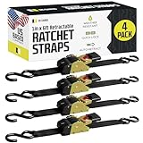 DC Cargo - Retractable Ratchet Strap, 4 Pack (1 inch x 6 feet) - Heavy Duty Tie Down Retractable Ratchet Straps - Easy Self Contained Black Ratchet Strap Tie Downs for Trailers, Vehicles, Boat