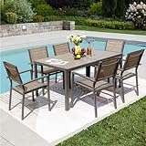 Rankok 7 Piece Patio Dining Set Outdoor Furniture Set with Weather Resistant Table and 6 Stackable Textilene Chairs for Garden, Yard, Garden and Poolside (Brown)