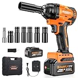 SOARFLY Cordless Impact Wrench, 1/2 Impact Gun, 20V Power Impact Driver, Max Torque 502ft-lbs(680N.m) Brushless Motor Electric Wrench with 4.0Ah Battery, 1 Fast Charger, 6PCS Sockets, 1 Extension Bar