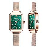 OLEVS Fashion Retro Square Gold Watches for Women Green Stone Square Metal Watch Ladies Analog Quartz Watches for Women Classic Green Face Womens Watch