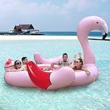 Goplus 4-6 People Inflatable Flamingo Floating Island, Giant Float w/Air Pump & 6 Cup Holders for Adults, Pool Toy Raft for Lake, River, Ocean, Beach, Summer Pool Party