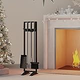 Fire Beauty Fireplace Tools Set 5 Pieces Fireside Accessories Fire Kit Stand Woodstove Tools Holder Wrought Iron Handle Indoor Fireset Stand