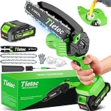 TIETOC Mini Chainsaw Cordless 6 Inch [Gardener Friendly] Super Handheld Rechargeable Chain Saw With Security Lock & Auto Oiler-System, Small Electric Chainsaws Battery Powered For Wood/Trees Cutting