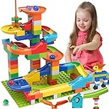 COUOMOXA Marble Run Building Blocks Classic Big Blocks STEM Toy Bricks Set Kids Race Track Compatible with All Major Brands 110 PCS Various Track Models for Boys Girls Toddler Age 3,4,5,6,7,8+