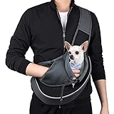 WOYYHO Pet Dog Sling Carrier Puppy Sling Bag Small Dogs Cats Carrier Adjustable Strap Mesh Hand Free Dog Satchel Carrier for Outdoor Travel ( M ( up to 10 lbs ) , Black )