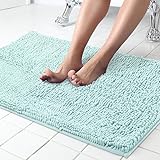 ITSOFT Extra Large Plush Microfiber Non Slip Soft Bathroom Rug, Absorbent Machine Washable Chenille Bath Mat | Quick Dry Shag Carpet, Great for Bath, Shower, Bedroom, or Door Mat (Spa Blue, 34x21)