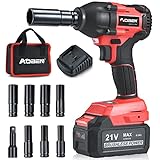 AOBEN 21V 1/2 Cordless Impact Wrench, High Torque Brushless Impact Wrench Set, Max Torque 450 ft-lbs (600N.m), 4.0Ah Li-ion Battery, 7 PCS Sockets 1 Extension Bar, Fast Charger and Tool Bag