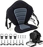 Kayak Seat Deluxe Padded Fishing Boat Seat Deluxe Sit-On-Top Canoe Seat Cushioned - Comfortable Backrest Support Universal Sit with Adjustable Back Strap Detachable Storage Bag