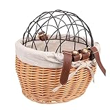 Kisangel Bicycle Basket Woven Storage Basket Dog Accessories for Small Dogs Weave Basket Woven Bike Baskets Dog Basket for Bike Cat Bike Carriers Iron Front Bike Basket Pet Bike Basket Pet