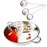 MineDecor 3 Comparts Hot Pot with Divider Stainless Steel Pot Yuanyang Pots for Electric Induction Cooktop Gas Stove (34 cm Include 3 Pot Spoons)